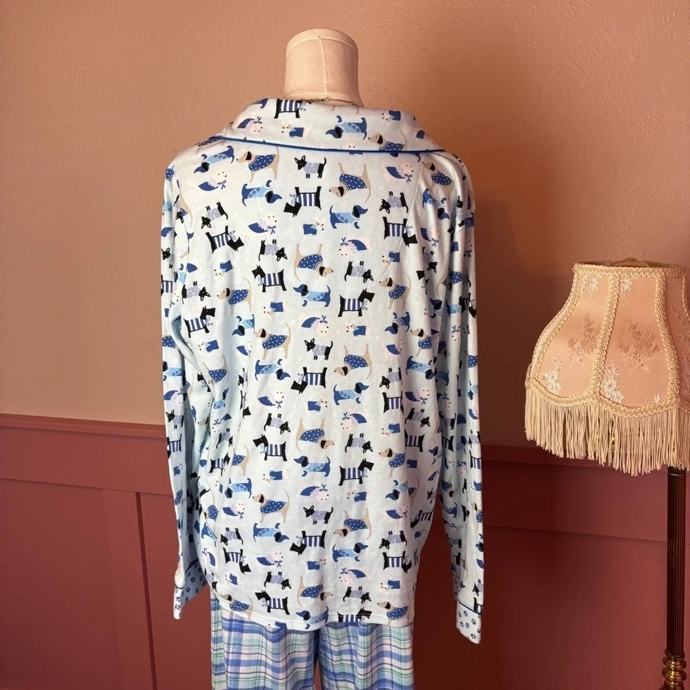 Cozy Soft Lounge Dog in Sweaters Blue Women's Pajama Top Large karen neuburger